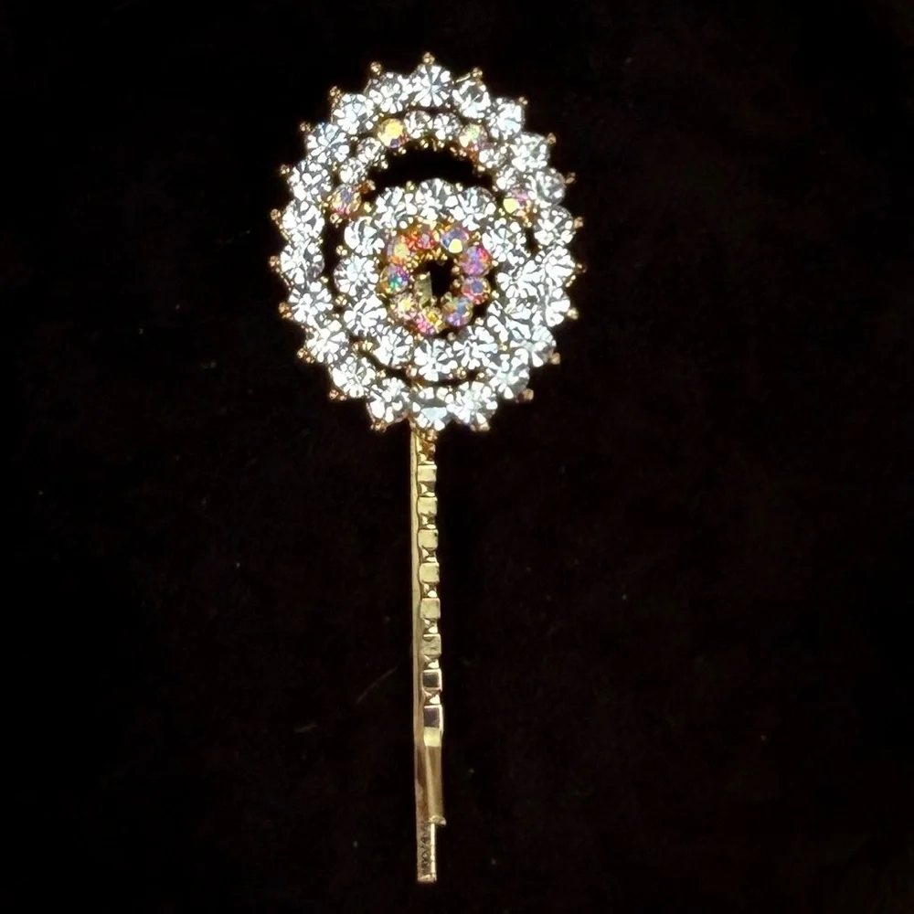 Vintage goldtone, clear and iridescent bling barrette, hair pin.